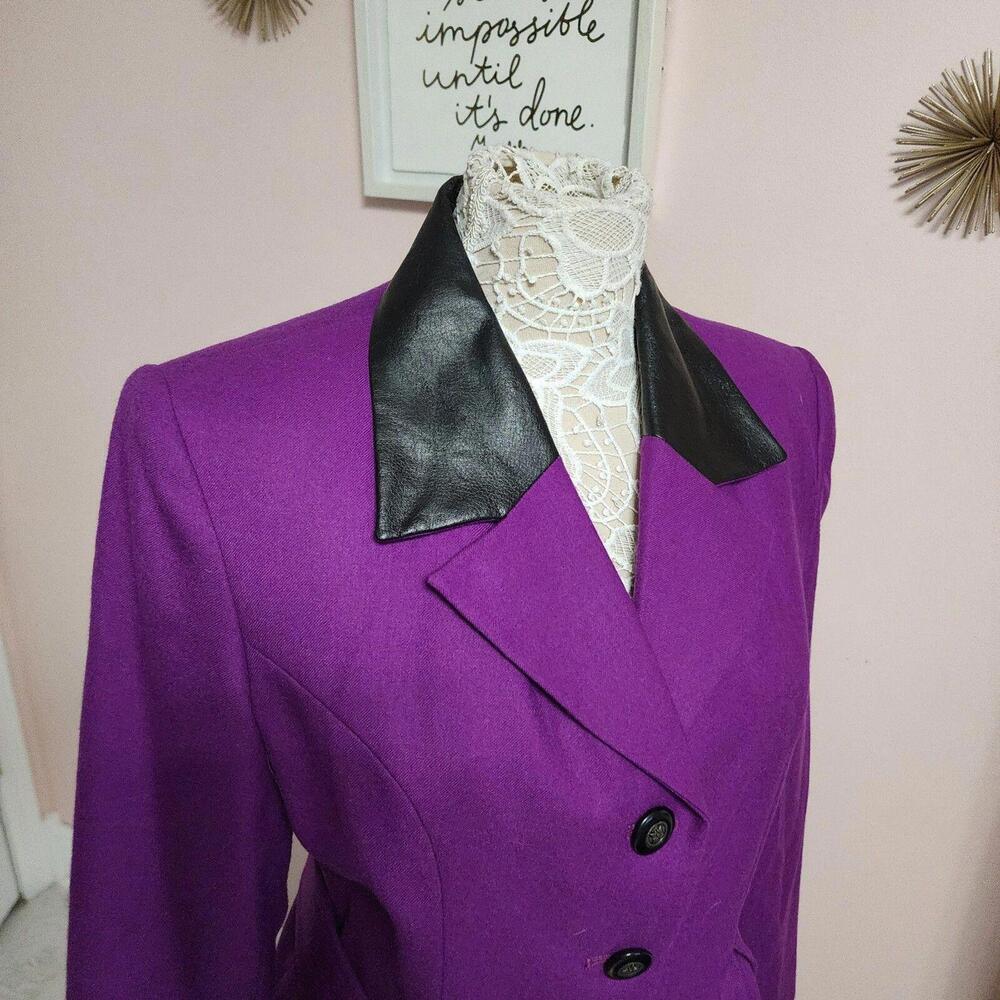 LKNW Vintage Gantos wool Faux leather like collar purple long belted 12 - Picture 9 of 9